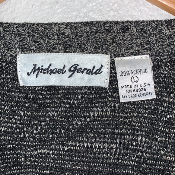 VINTAGE Michael Gerard drop sleeve chunky grey cardigan sweater Sz L grandpa - Picture 4 of 16